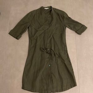 James Perse 100% linen shirt dress with drawstring. Olive. Sz.2.